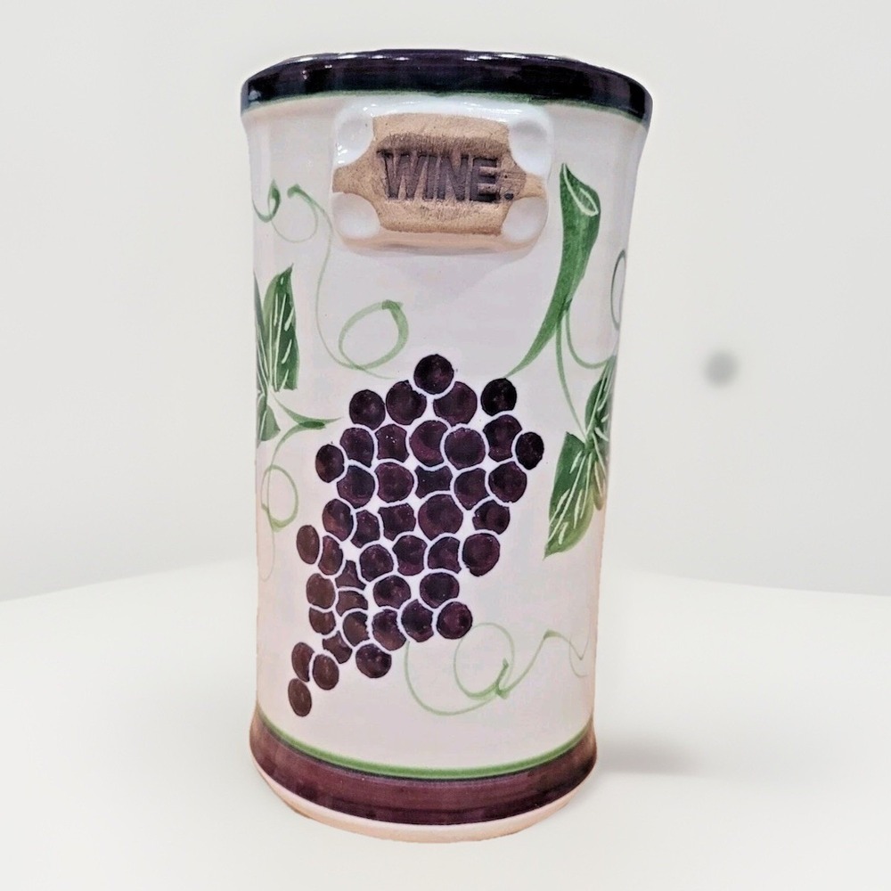 Wine Bottle Chiller Stoneware Grapes Cottagecore Art Stoneplex Pottery